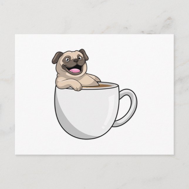 Postal Pug with Cup of Coffee (Anverso)