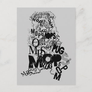 Postal Pug wordart hecho silueta moderna retro