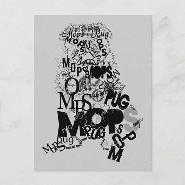 Postal Pug wordart hecho silueta moderna retro (Anverso)