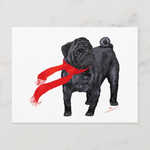 Postal Pugs con Bufanda Roja