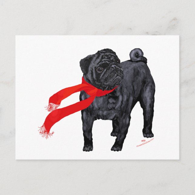 Postal Pugs con Bufanda Roja (Anverso)