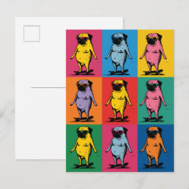 Postal Pugs Divertidos en Monopatines Cuadrícula de Arte 