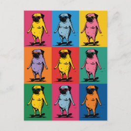 Postal Pugs Divertidos en Monopatines Cuadrícula de Arte 