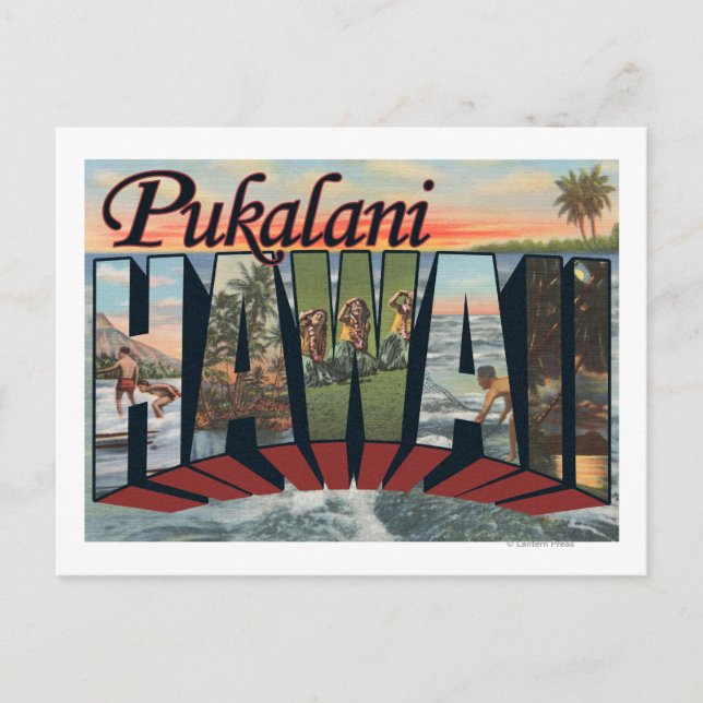 Postal Pukalani, Hawaii - Escenas de letras grandes (Anverso)