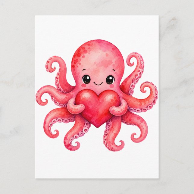 Postal Pulpito Kawaii Lindo Sosteniendo Corazón (Anverso)