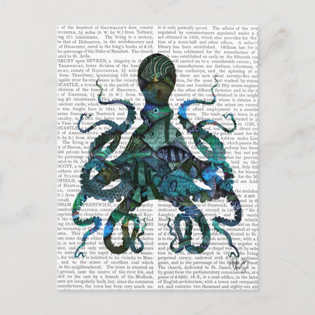 Postal Pulpo azul pescador (Anverso)