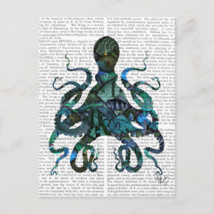Postal Pulpo azul pescador