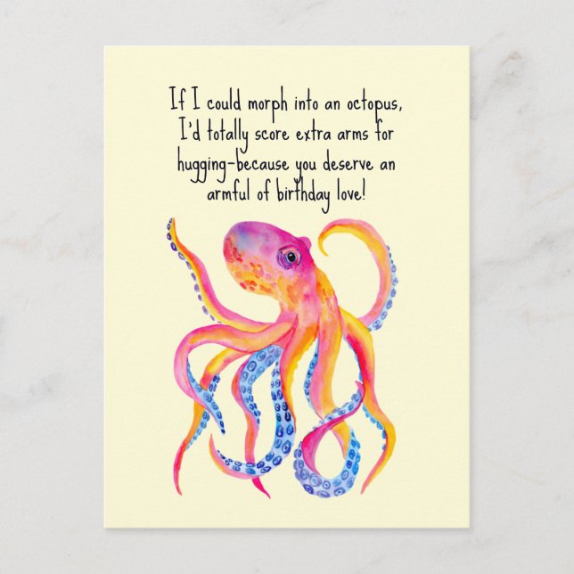 Postal Pulpo Brazos Extra Para Abrazo Cumpleaños Capricho (Anverso)