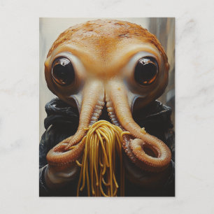 Postal Pulpo comiendo espaguetis
