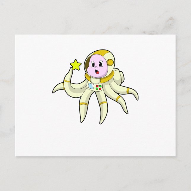 Postal Pulpo como buzo con estrella (Anverso)