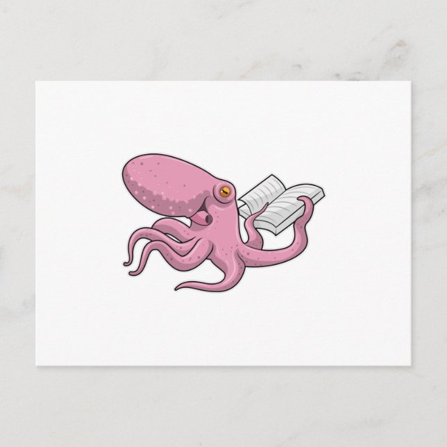 Postal Pulpo como friki con libro (Anverso)