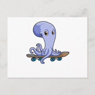 Postal Pulpo como patinador con monopatín