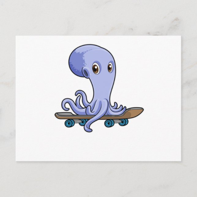 Postal Pulpo como patinador con monopatín (Anverso)
