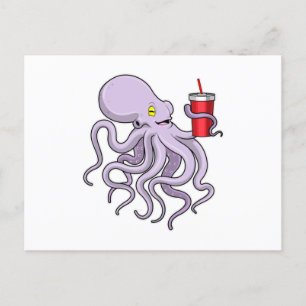 Postal Pulpo con taza para beber