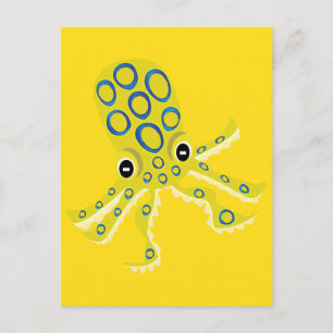 Postal Pulpo de anillos azules