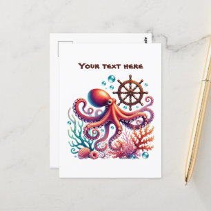 Postal Pulpo de playa lindo personalizable