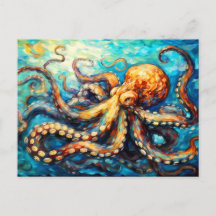 Pulpo en pintura al óleo de océano giratorio