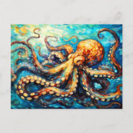 Postal Pulpo en pintura al óleo de océano giratorio