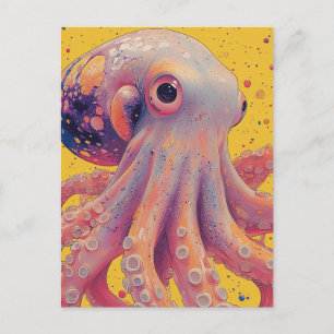 Postal Pulpo Fantasía Rosa y Morado