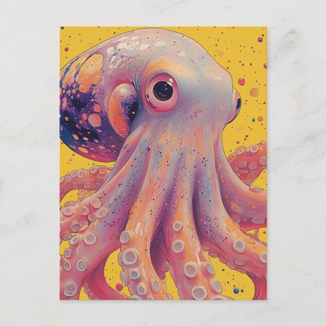 Postal Pulpo Fantasía Rosa y Morado (Anverso)