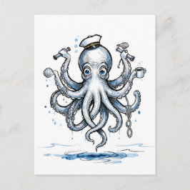 Postal Pulpo haciendo malabarismos con anclas en tinta ma