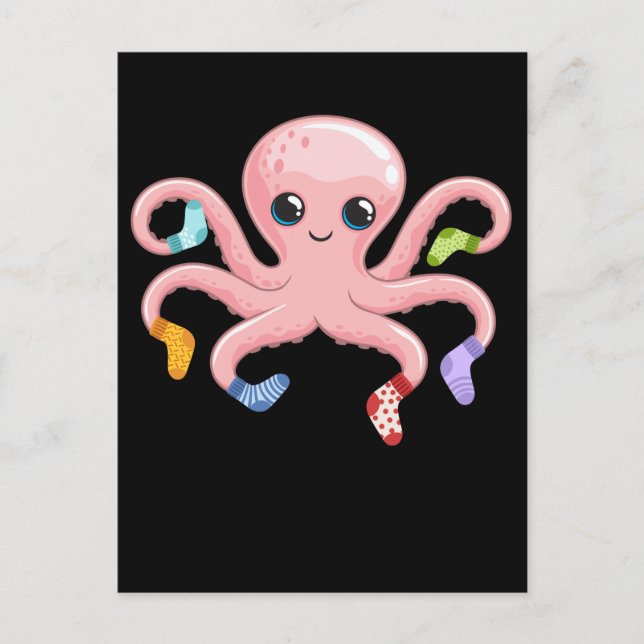 Postal Pulpo Kawaii Lindo Kraken Animal Marino (Anverso)