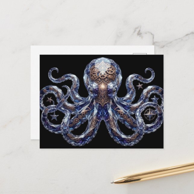 Postal Pulpo Steampunk Cristalino (Anverso/Reverso In Situ)