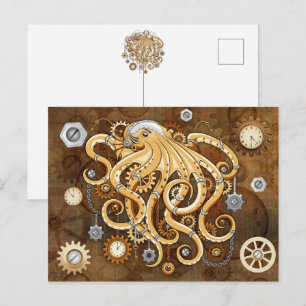 Postal Pulpo Steampunk Retro Mecánico Fantasía