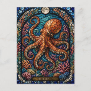 Postal Pulpo, vidrio teñido Orb Coral