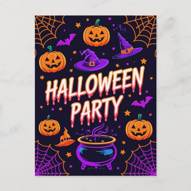 Postal Pumpkin Cauldron Halloween Party Invite (Anverso)