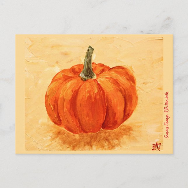 Postal Pumpkin for Autumn, original art print Postcard (Anverso)