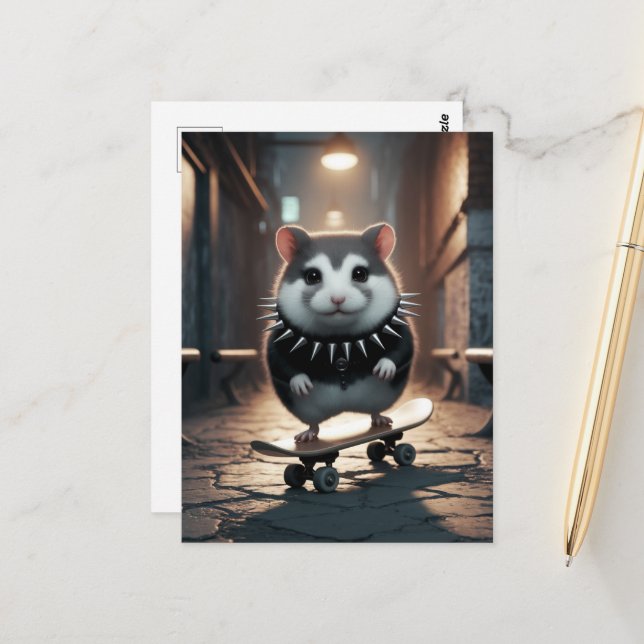 Postal Punk Cute Araña Collar Skateboarding Hamster (Anverso/Reverso In Situ)