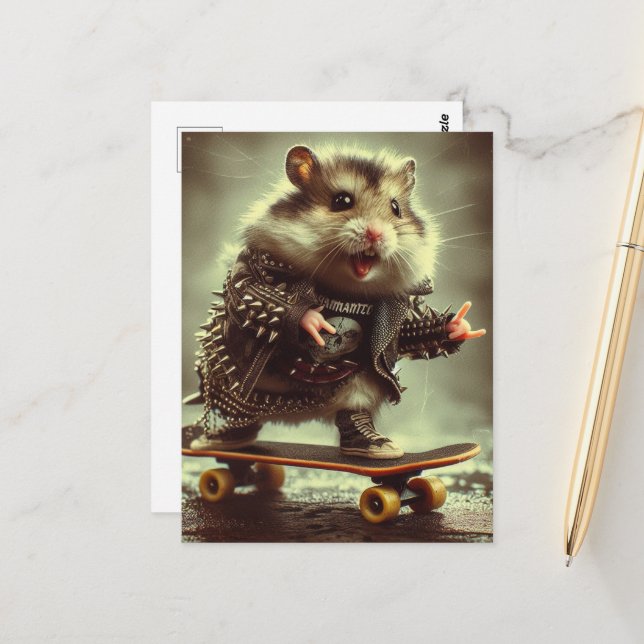Postal Punk Cute Spiet Skateboarding Hamster (Anverso/Reverso In Situ)