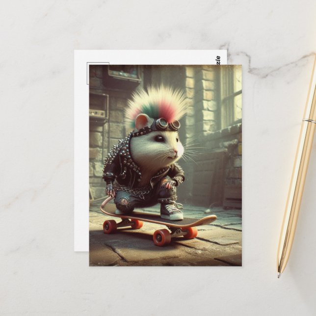 Postal Punk de pelo azul rosado Rock Skateboarding Hamste (Anverso/Reverso In Situ)