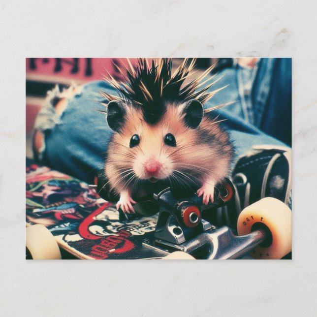 Postal Punk Skateboarding Cute Hamster (Anverso)