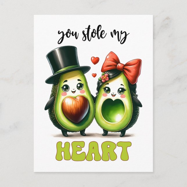 Postal Punny aguacate te robaste mi corazón Valentine (Anverso)