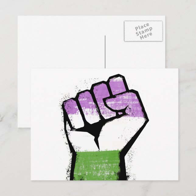 Postal Puño de Orgullo Géneroqueer / Queer (Anverso / Reverso)