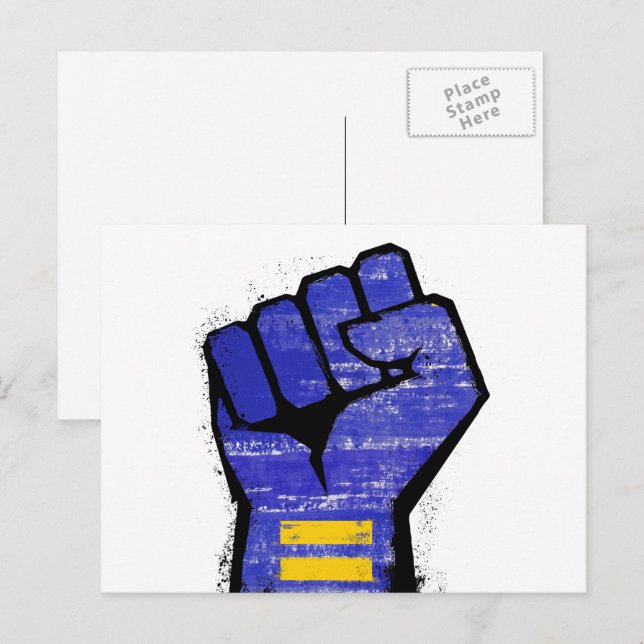Postal Puño de protesta azul (Anverso / Reverso)