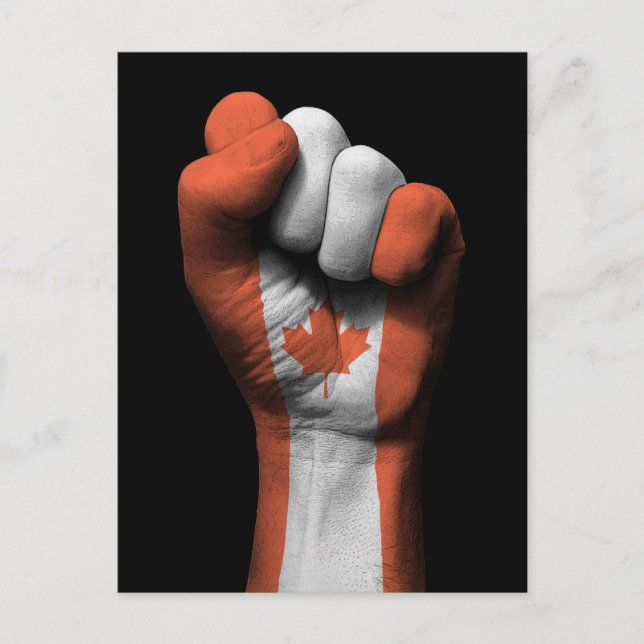 Postal Puño picado elevado con bandera canadiense (Anverso)
