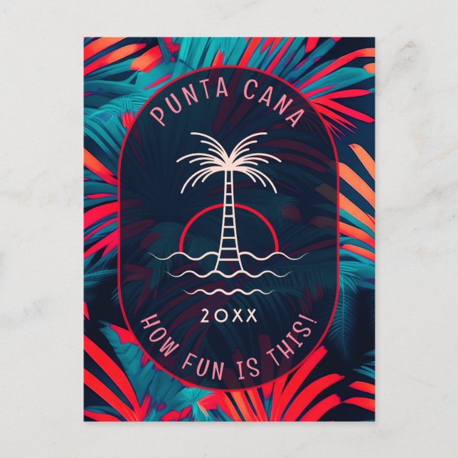 Postal Punta Cana Beach fiesta Palm tree hoja al atardece (Anverso)