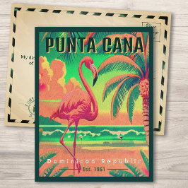 Postal Punta Cana DR Retro Flamingos Souvenir de los años