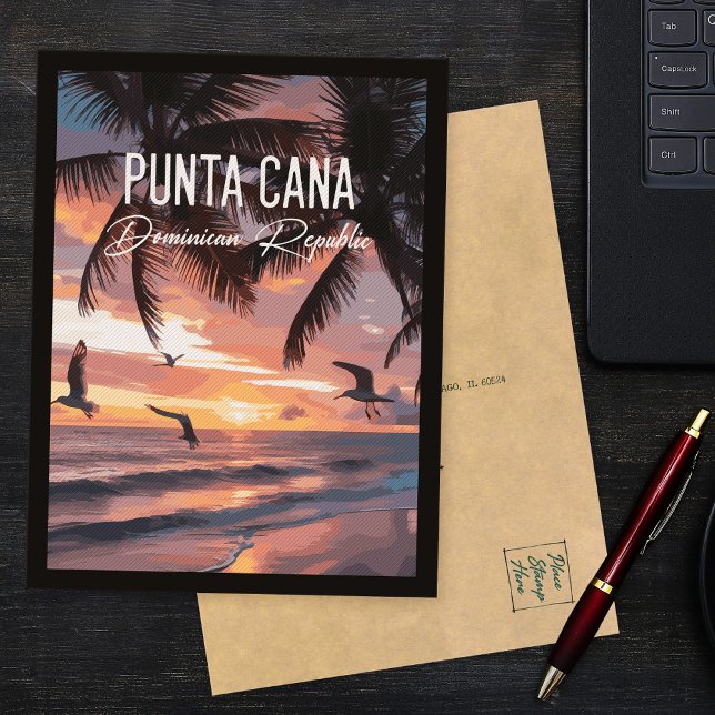 Postal Punta Cana DR Retro Gaviota Recuerdo tropical (Subido por el creador)