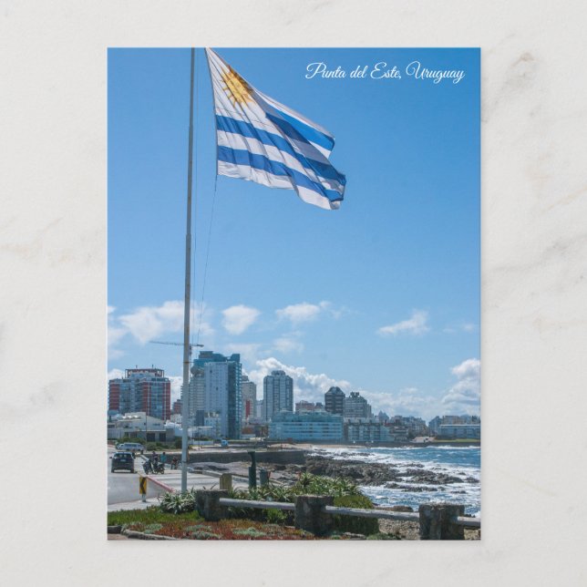 Postal Punta del Este, Uruguay, Flag & City View (Anverso)