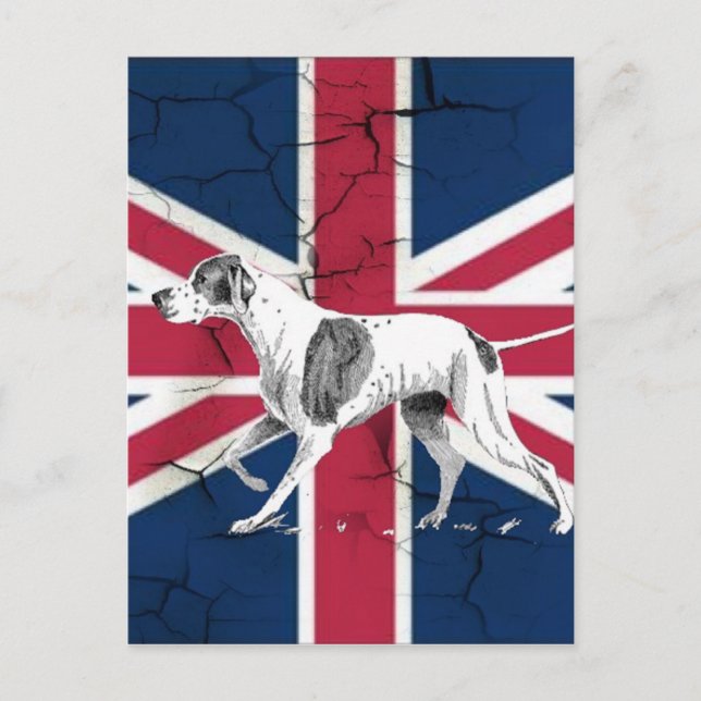 Postal Puntero inglés retro perro bandera británica de la (Anverso)