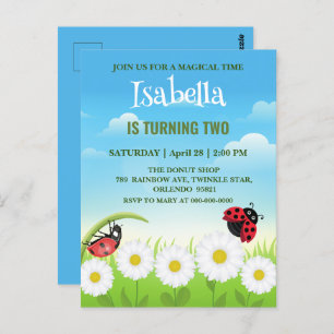 Postal Punto polka rojo lindo Ladybug Daisy Flower Cumple