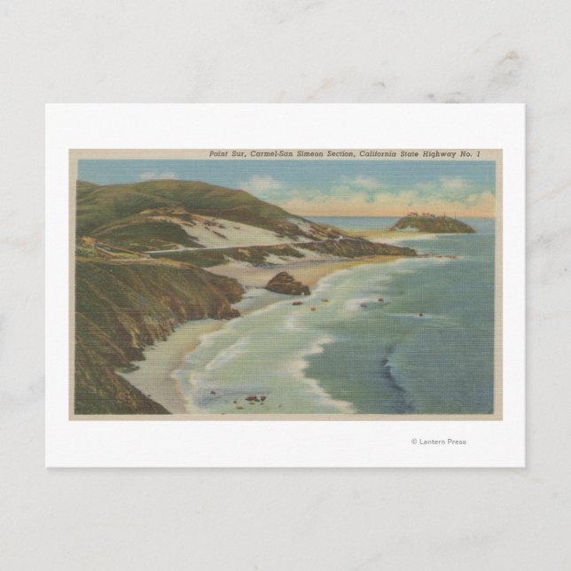 Postal Punto Sur, Sección Carmel San Simeon, Vista Hwy 1 (Anverso)