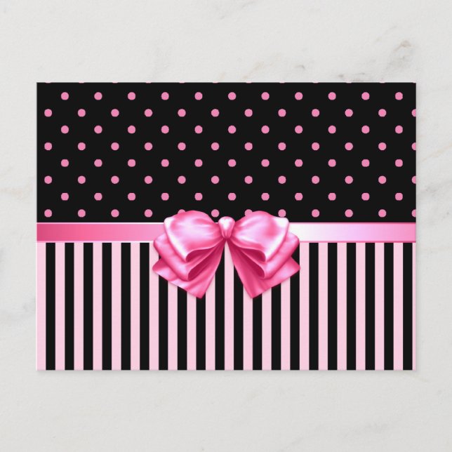 Postal Puntos/bandas de polka rosados y negros (Anverso)