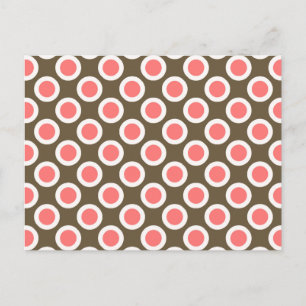 Postal Puntos circulares retro, taupe y rosa coral