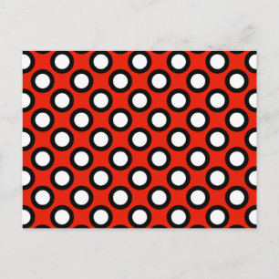 Postal Puntos de círculo retro, rojo, negro y blanco