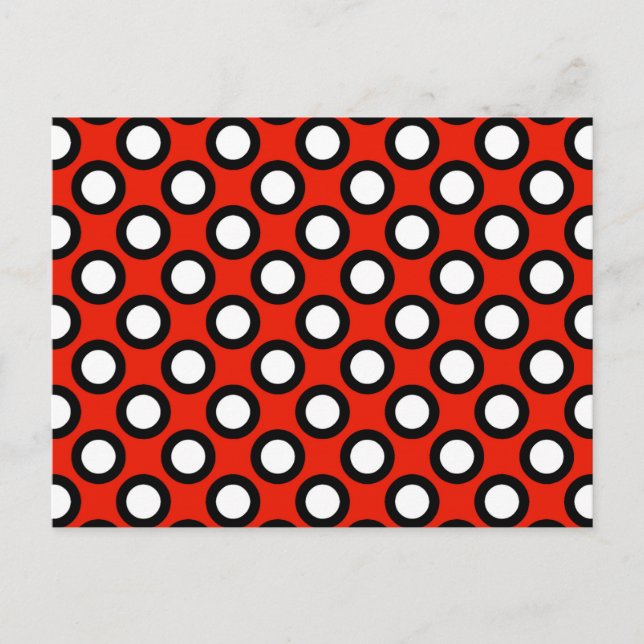 Postal Puntos de círculo retro, rojo, negro y blanco (Anverso)